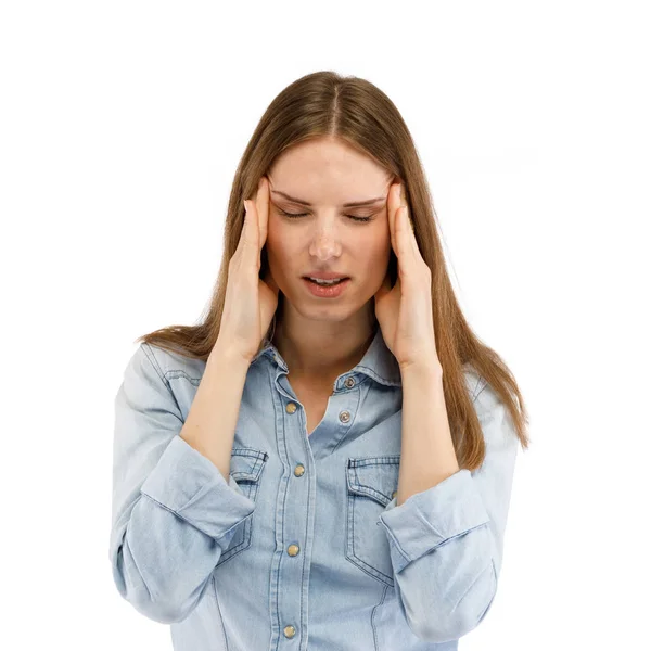 Kobieta Masująca Ból Głowy — Zdjęcie stockowe