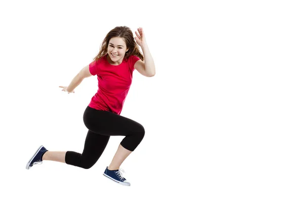 Leuke Vrouw Hebben Plezier Geïsoleerd Witte Achtergrond — Stockfoto