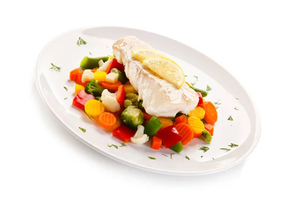 Gedünsteter Fisch Mit Gemüse Und Zitrone — Stockfoto