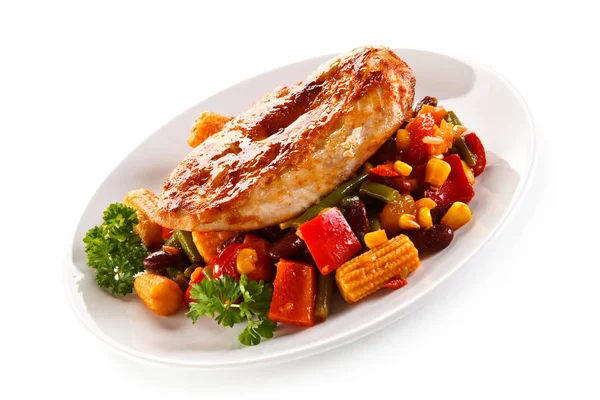 Fried Chicken Fillet Mixed Stewed Vegetables — Stock Photo, Image