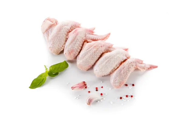 Pedaços Frango Crus Para Cozinhar Isolados Fundo Branco — Fotografia de Stock