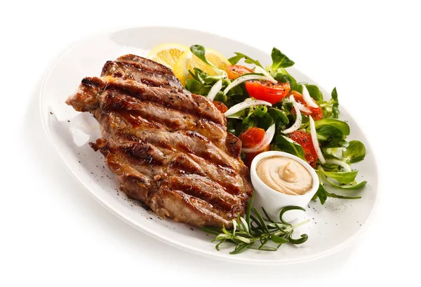 Steak Porc Grillé Avec Salade Moutarde — Photo