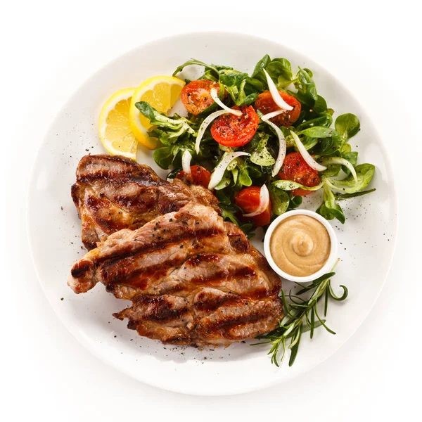 Steak Porc Grillé Avec Salade Moutarde — Photo