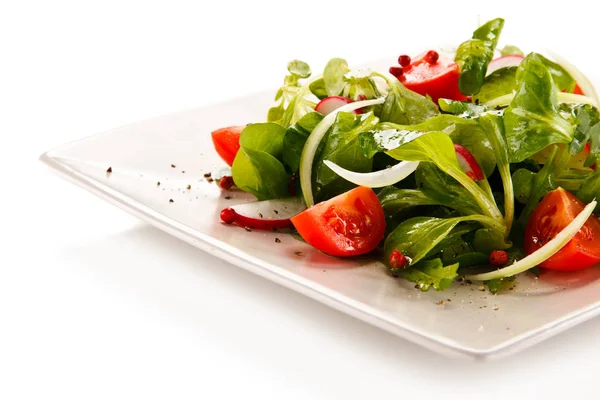 Sund Vegetarisk Salat Hvid Tallerken - Stock-foto