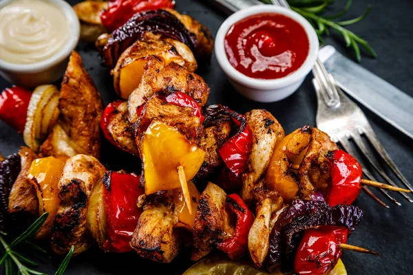 Spicy Barbecue Vegetables Meat Skewers — Stock Photo, Image