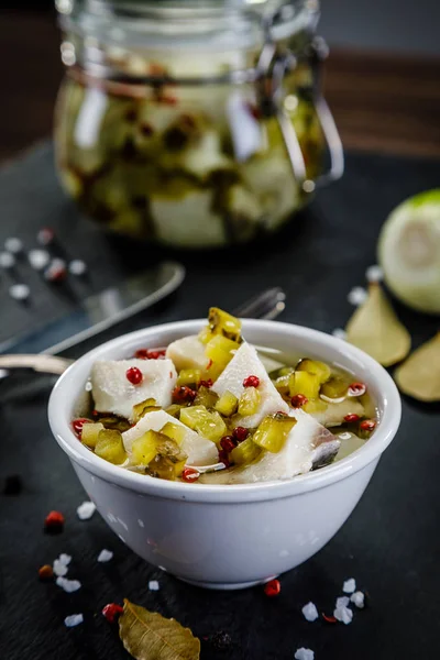 Herring Served Pickled Vegetables — Stock Photo, Image