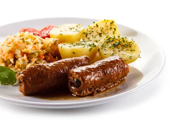 Vleesbroodjes Met Gekookte Aardappelen Kool — Stockfoto