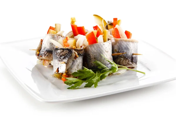 Spicy Herring Rolls Served Plate — Stock Photo, Image