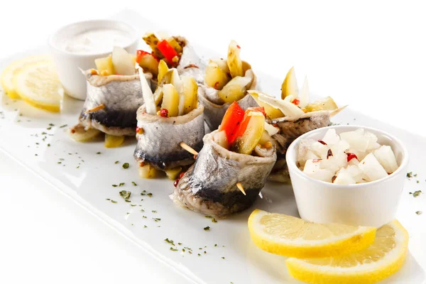 Spicy Herring Rolls Served Plate — Stock Photo, Image