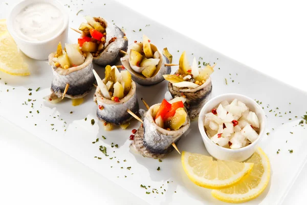 Spicy Herring Rolls Served Plate — Stock Photo, Image