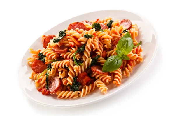 Spiraal Macaroni Met Groenten Salami — Stockfoto