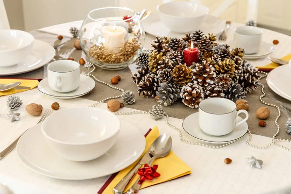 Decorated Dining Table Winter Holidays — Stock Photo, Image