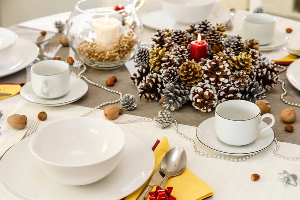 Decorated Dining Table Winter Holidays — Stock Photo, Image