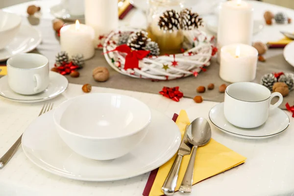 Decorated Dining Table Winter Holidays — Stock Photo, Image