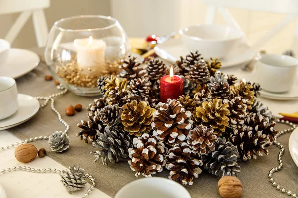 Mesa Comedor Decorada Para Vacaciones Invierno —  Fotos de Stock