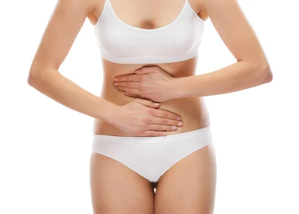 Woman measuring her body — Stock Photo, Image