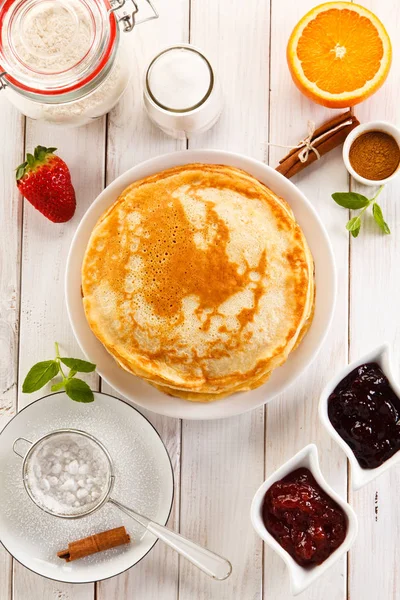 Homemade Sweet Crepes Breakfast Table — Stock Photo, Image