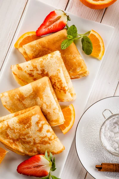 Crepes Dulces Caseros Desayuno Mesa —  Fotos de Stock