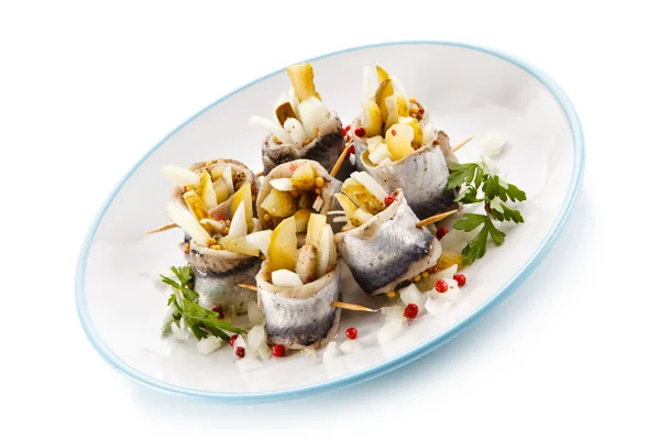 Herring Rolls Pickles Onion — Stock Photo, Image