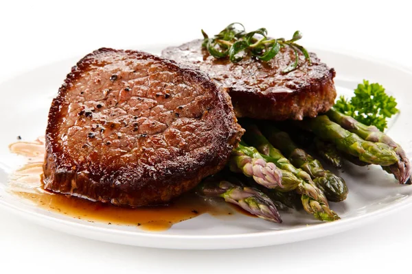Beef Steaks Asparagus — Stock Photo, Image
