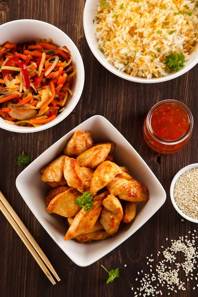 Fried Chicken Pickled Vegetables Rice — Stock Photo, Image