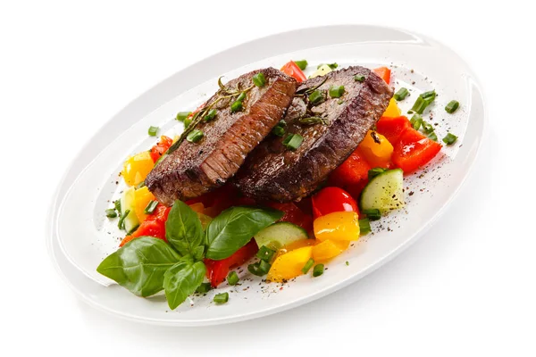 Beef Steaks Fresh Chopped Vegetables — Stock Photo, Image