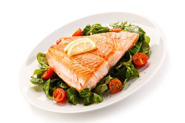 Baked Salmon Mixed Vegetables Lemon — 스톡 사진