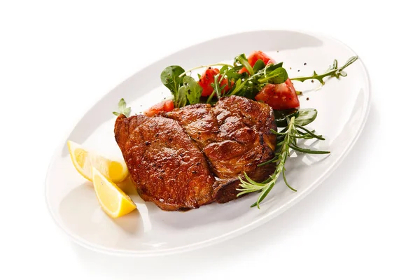 Vepřový Steak Citronem Míchanou Zeleninou — Stock fotografie