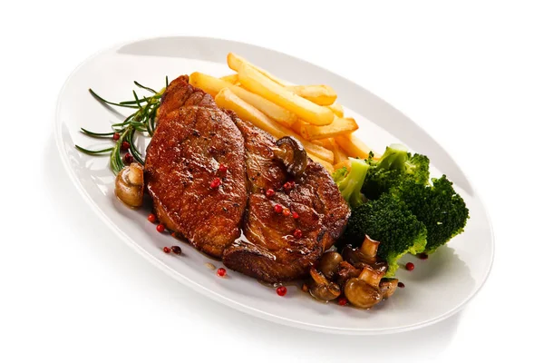 Pork Steak French Fries Broccoli — Stock Photo, Image