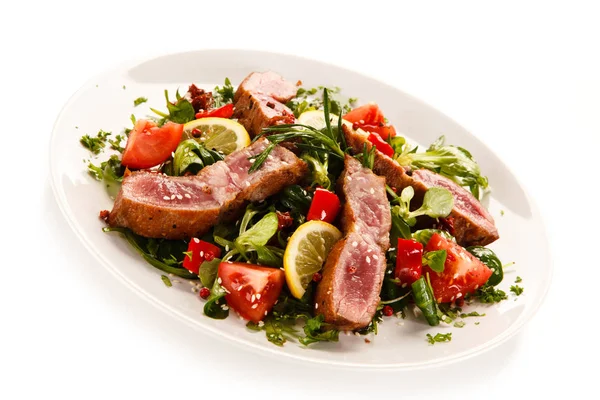 Salad Vegetables Sliced Beef — Stock Photo, Image