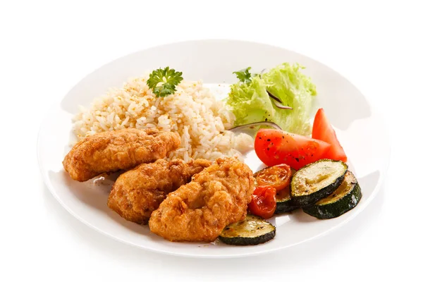 Breaded Chicken Wings Rice Vegetables — Stock Photo, Image