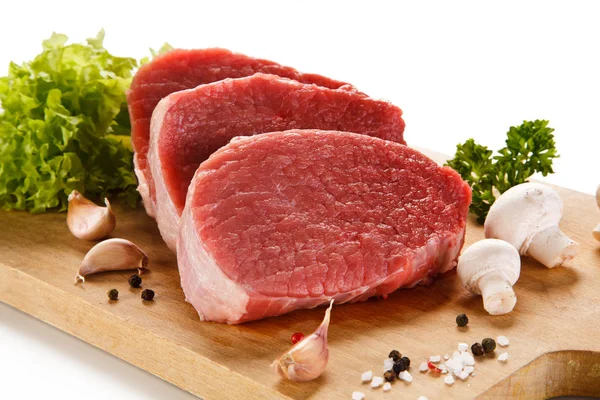 Carne Maiale Affettata Servita Tavola Legno — Foto Stock