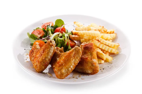 Glazed Chicken Wings Vegetables French Fries — Stock Photo, Image