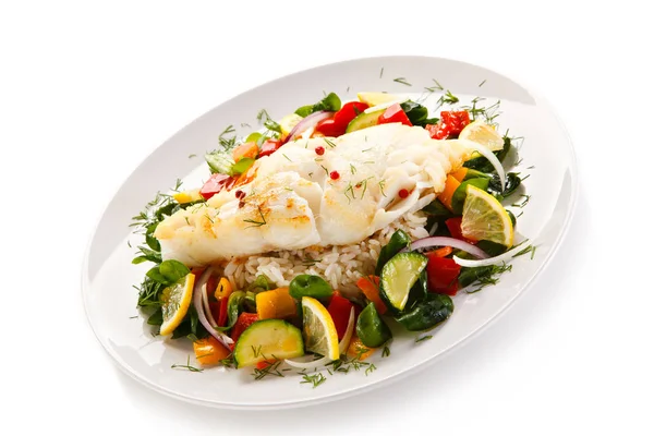 Fisch Mit Gemüse Und Reis — Stockfoto