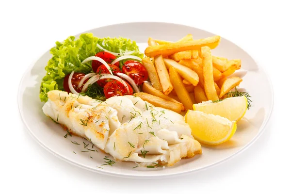Fish Served French Fries Vegetables Plate — Stock Photo, Image