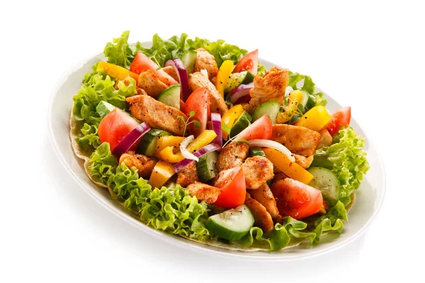 Salad Fried Chicken Vegetables Served Plate — Stock Photo, Image