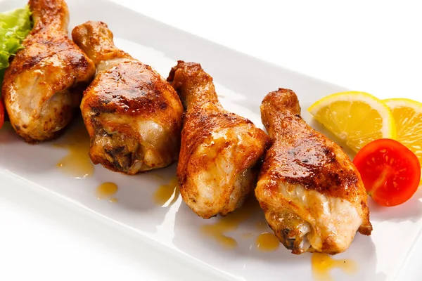 Fried Chicken Drumsticks Long White Plate — Stock Photo, Image