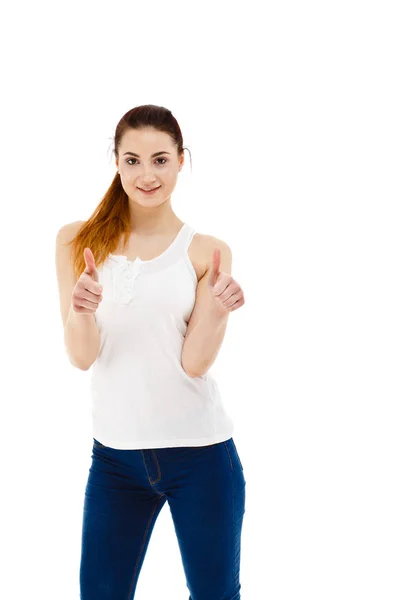 Mujer Bonita Con Maquillaje Natural Posando Gesto Aislado Sobre Fondo — Foto de Stock