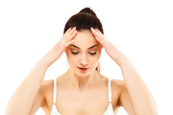 Closeup Portrait Young Woman Feeling Headache — Stock Photo, Image