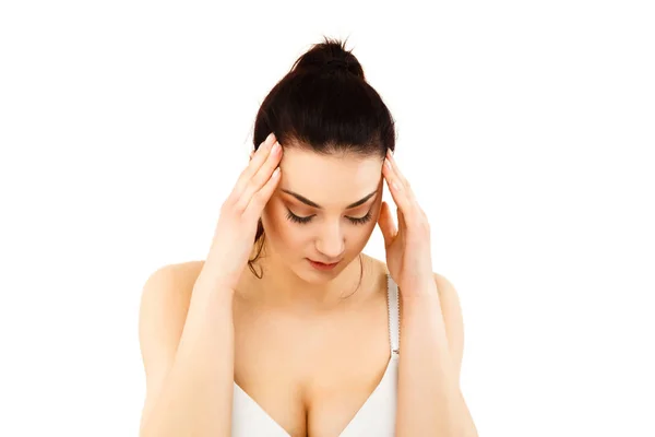若い女性感頭痛のポートレート クローズ アップ — ストック写真