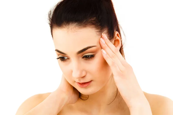 Closeup Portrait Young Woman Feeling Headache — Stock Photo, Image