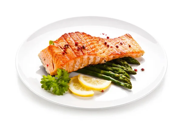 Grilled Salmon Steak Asparagus — Stock Photo, Image