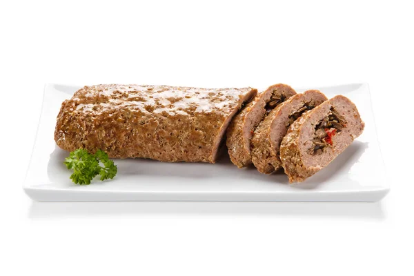 Fylld Köttfärslimpa Serverad Vit Tallrik — Stockfoto