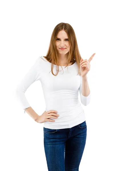 Cute Woman Posing Gesturing Isolated White Background — Stock Photo, Image