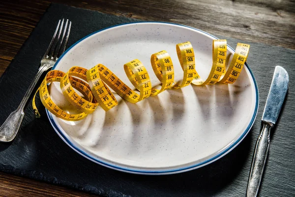 Measuring Tape Plate Served Cutlery Slimming Concept — Stock Photo, Image