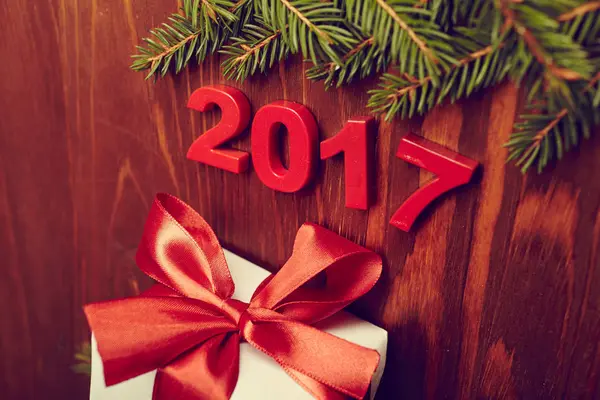 2017 Decoración de Año Nuevo con regalo — Foto de Stock
