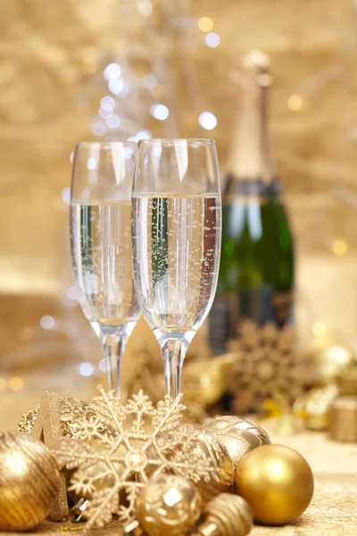 New Year champagne glasses with decoration Stock Picture