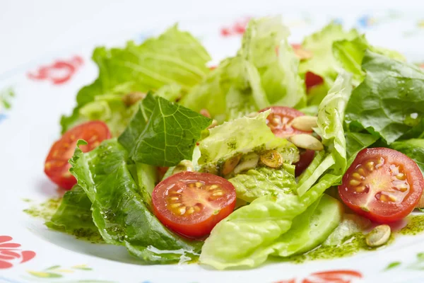 Ízletes, friss salátával — Stock Fotó