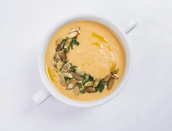 Cream soup in plate — Stock Image Cream soup in plate Royalty Free Stock Photos