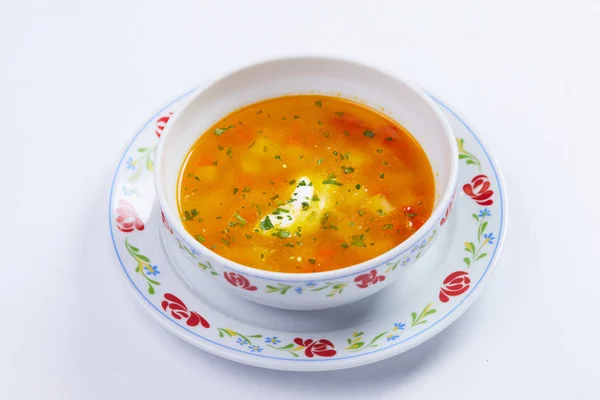 Vegetable soup with sour cream — Stock Photo, Image